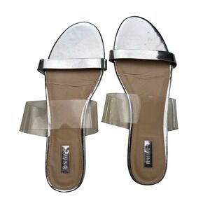 Forever 21 Silver Metallic Clear‎ Strap Slide Sandals Flats Minimalist Y2K 10